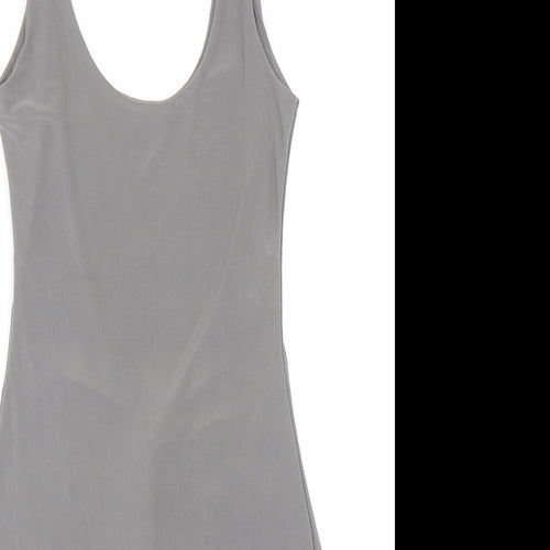 PRETTYLITTLETHING Womens Grey Viscose Mini Size 10 Scoop Neck Pullover