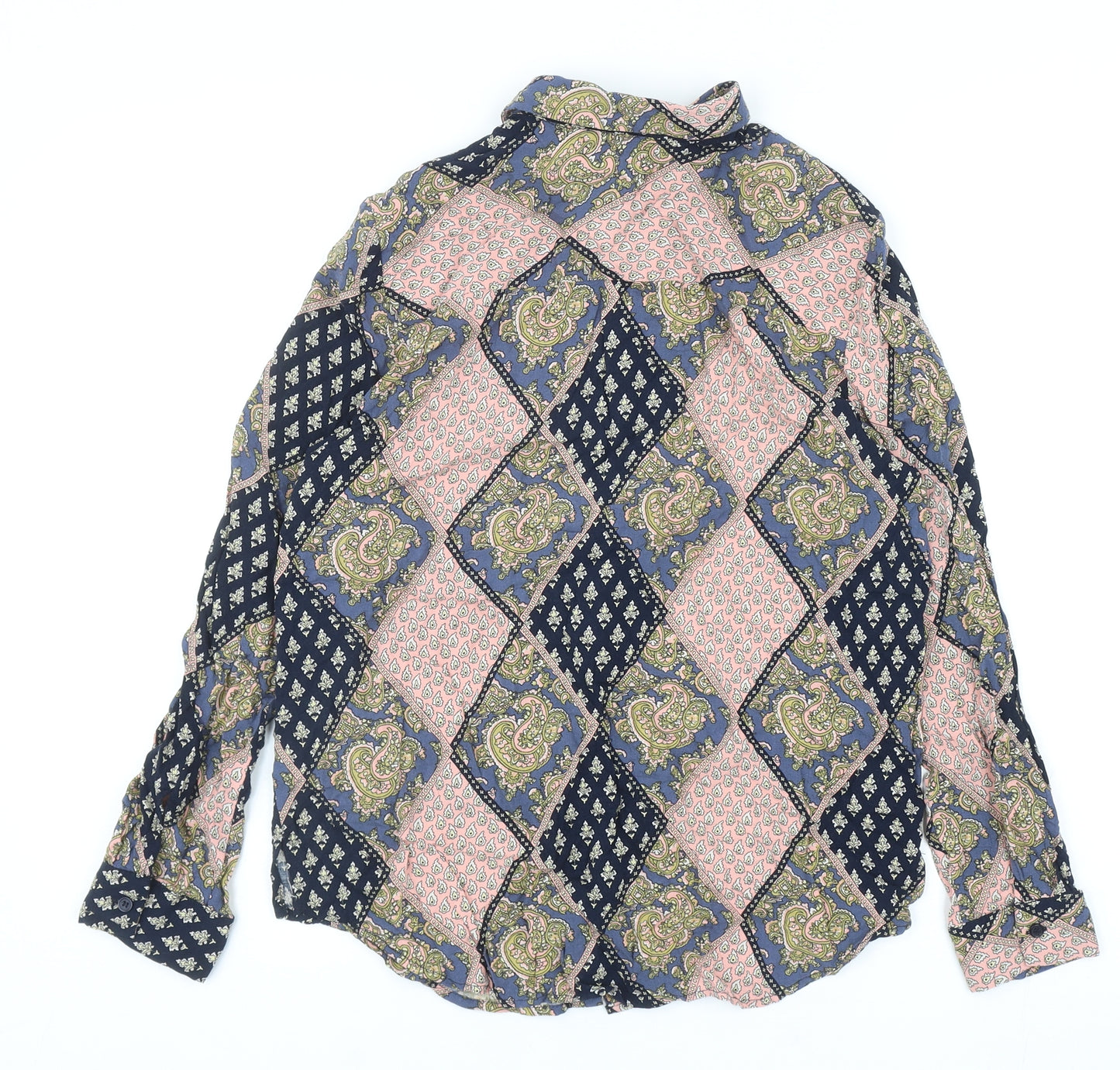 Topshop Womens Multicoloured Geometric Viscose Basic Button-Up Size 8 Collared