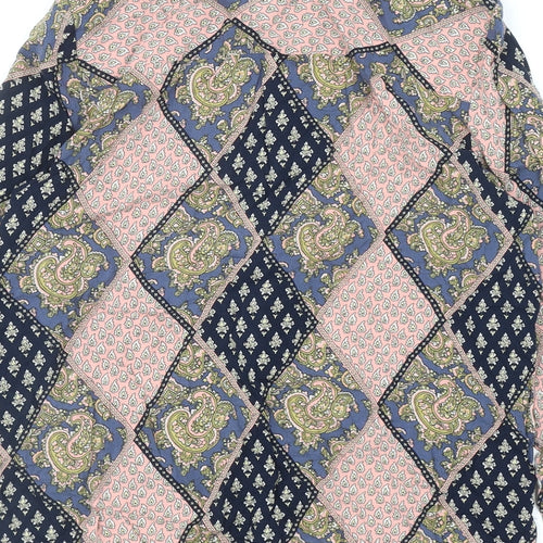 Topshop Womens Multicoloured Geometric Viscose Basic Button-Up Size 8 Collared