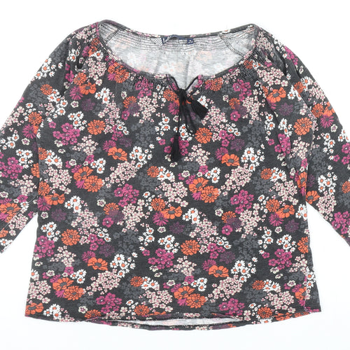 EWM Womens Multicoloured Floral Cotton Basic T-Shirt Size M Scoop Neck