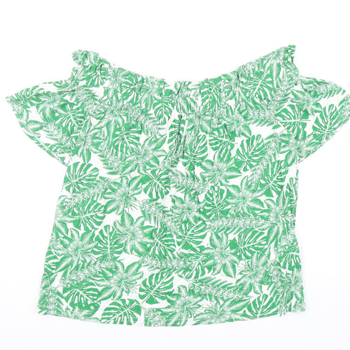 Atmosphere Womens Green Floral Viscose Basic Blouse Size 12 Off the Shoulder
