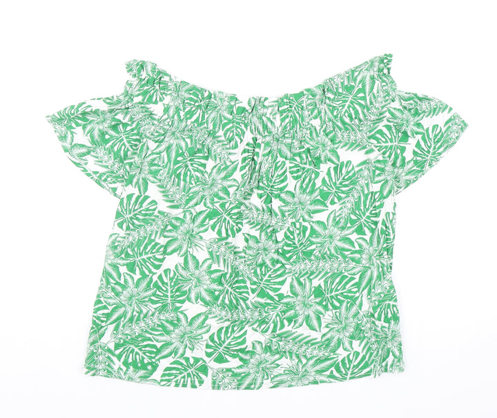 Atmosphere Womens Green Floral Viscose Basic Blouse Size 12 Off the Shoulder