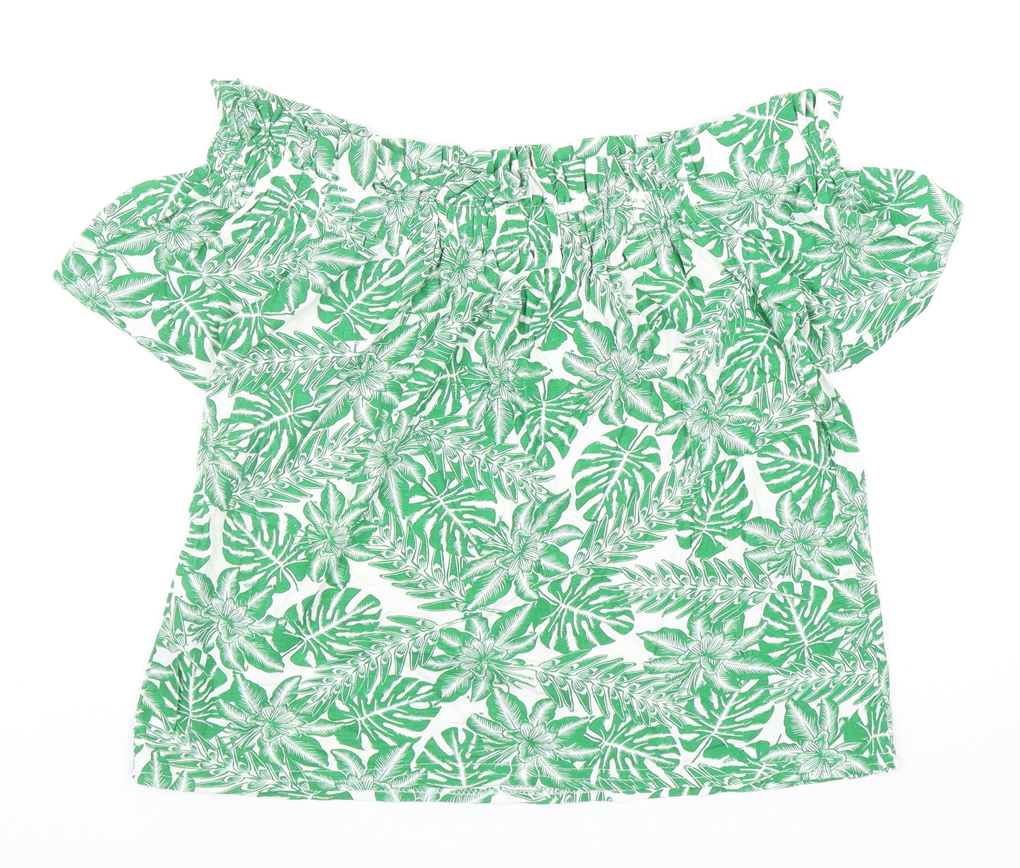 Atmosphere Womens Green Floral Viscose Basic Blouse Size 12 Off the Shoulder