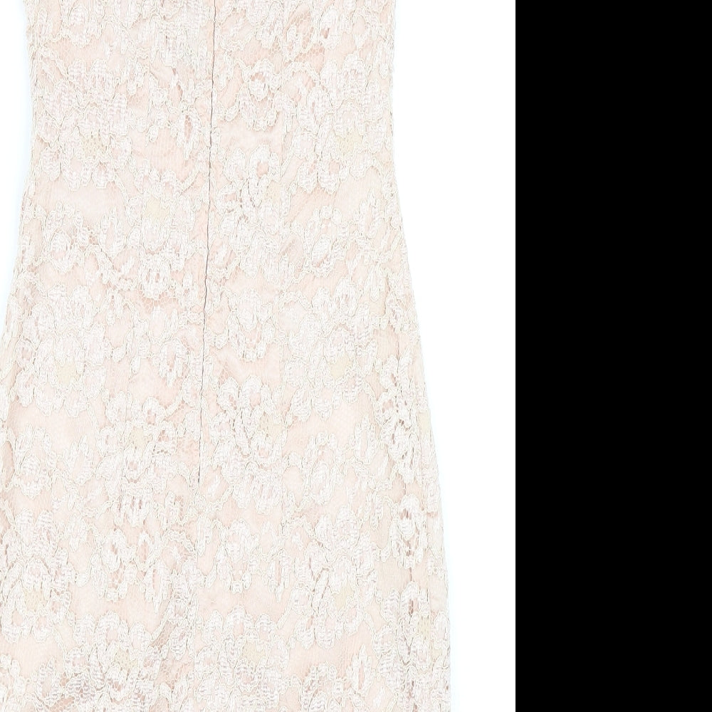 Exponite Womens Pink Floral Viscose Pencil Dress Size 8 Off the Shoulder Zip