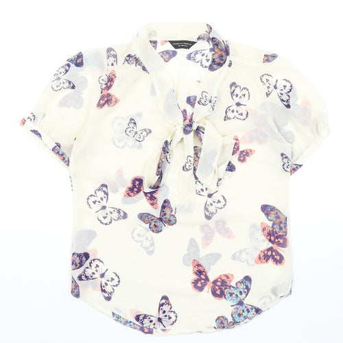 Dorothy Perkins Womens Ivory Geometric Polyester Basic Blouse Size 8 V-Neck - Butterflies