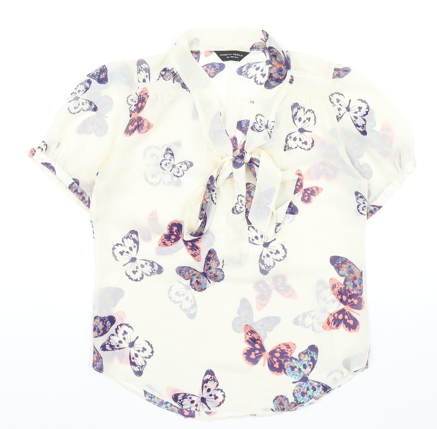Dorothy Perkins Womens Ivory Geometric Polyester Basic Blouse Size 8 V-Neck - Butterflies