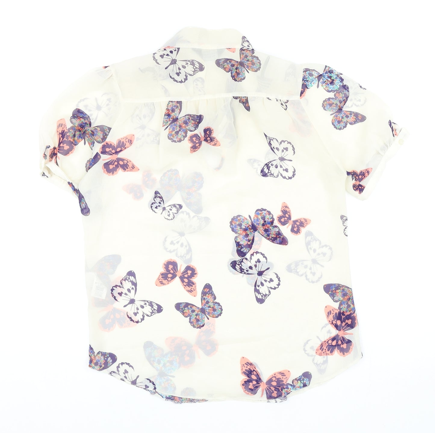 Dorothy Perkins Womens Ivory Geometric Polyester Basic Blouse Size 8 V-Neck - Butterflies