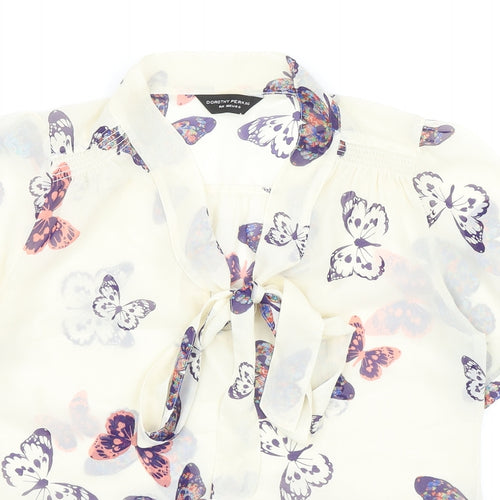 Dorothy Perkins Womens Ivory Geometric Polyester Basic Blouse Size 8 V-Neck - Butterflies