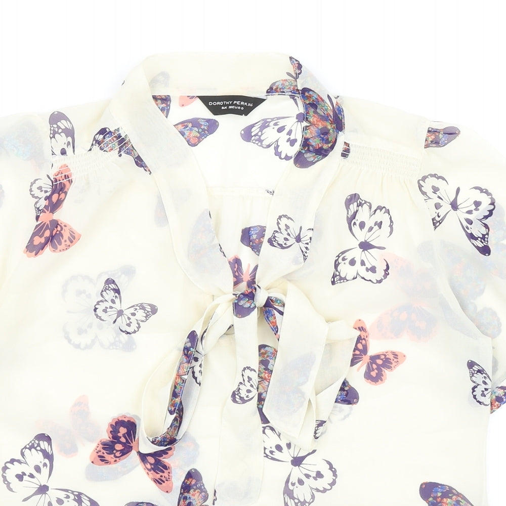 Dorothy Perkins Womens Ivory Geometric Polyester Basic Blouse Size 8 V-Neck - Butterflies
