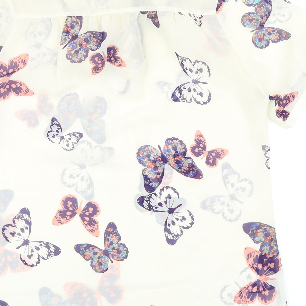 Dorothy Perkins Womens Ivory Geometric Polyester Basic Blouse Size 8 V-Neck - Butterflies