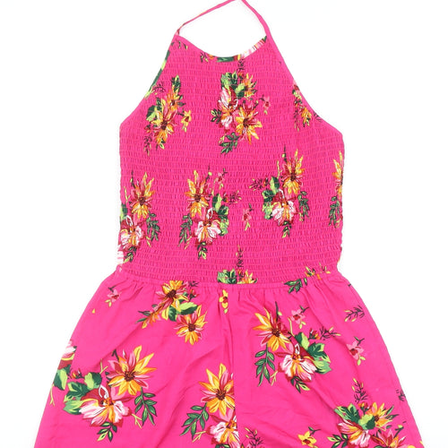 Primark Womens Pink Floral Polyester Playsuit One-Piece Size 8 L3 in Tie