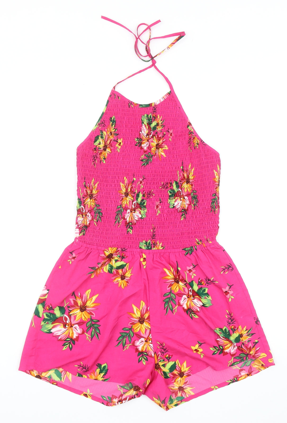 Primark Womens Pink Floral Polyester Playsuit One-Piece Size 8 L3 in Tie