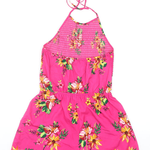 Primark Womens Pink Floral Polyester Playsuit One-Piece Size 8 L3 in Tie