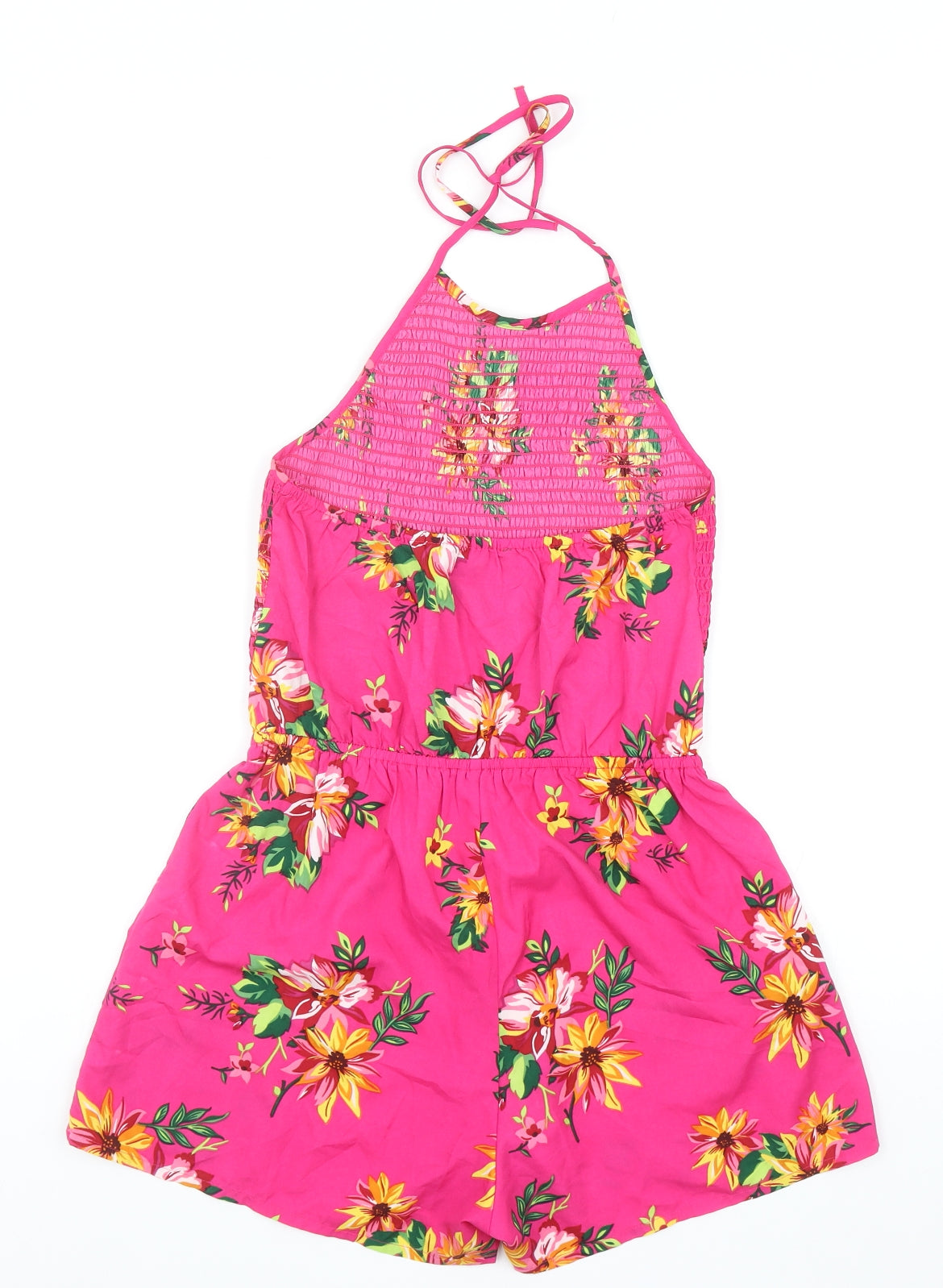 Primark Womens Pink Floral Polyester Playsuit One-Piece Size 8 L3 in Tie