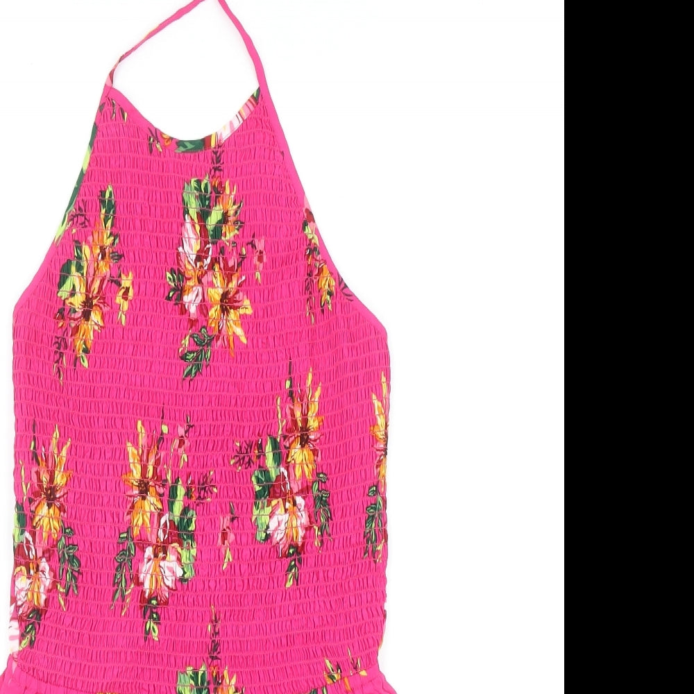 Primark Womens Pink Floral Polyester Playsuit One-Piece Size 8 L3 in Tie