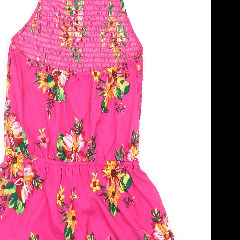 Primark Womens Pink Floral Polyester Playsuit One-Piece Size 8 L3 in Tie