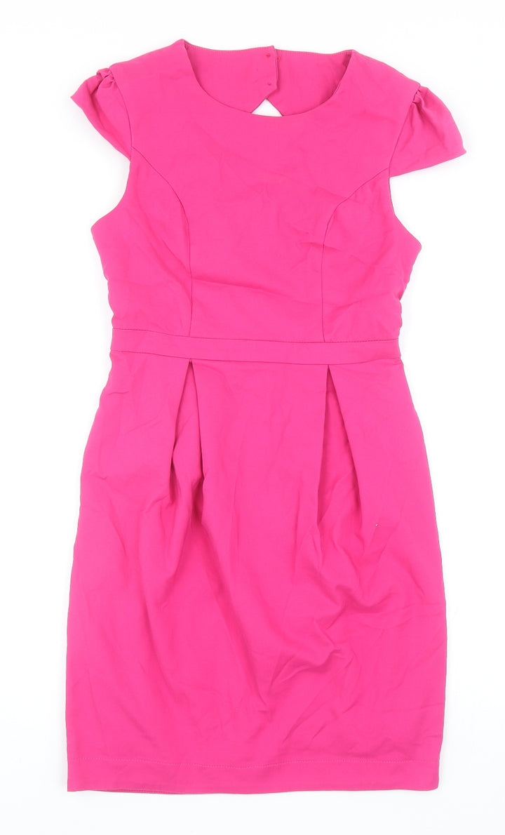Oli Womens Pink Cotton Pencil Dress Size 8 Boat Neck Hook & Eye