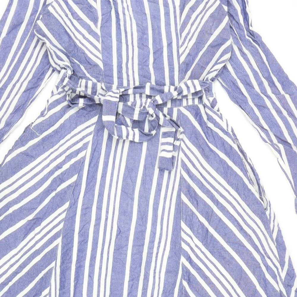 Phase Eight Womens Blue Striped Viscose Shirt Dress Size 12 Collared Button
