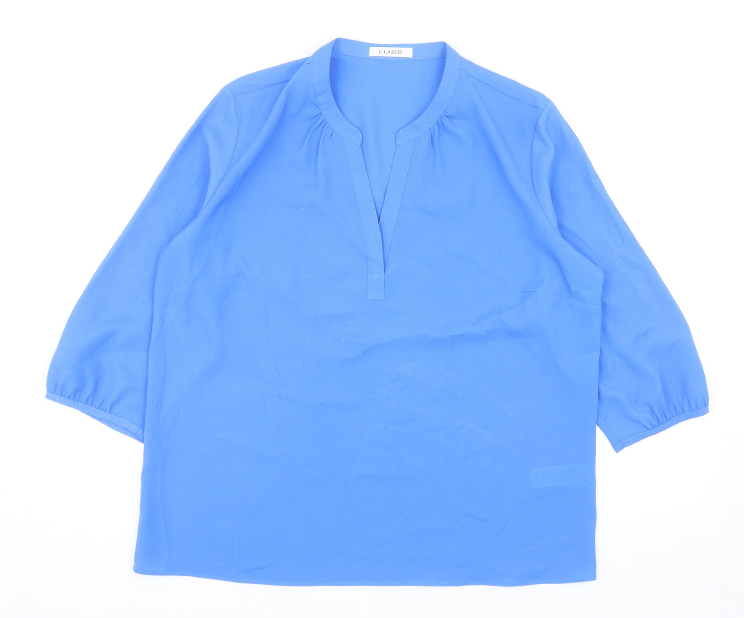 Marks and Spencer Womens Blue Polyester Basic Blouse Size 14 V-Neck