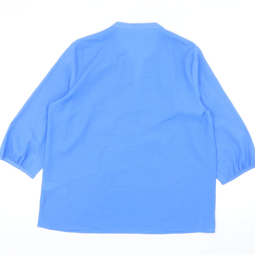 Marks and Spencer Womens Blue Polyester Basic Blouse Size 14 V-Neck