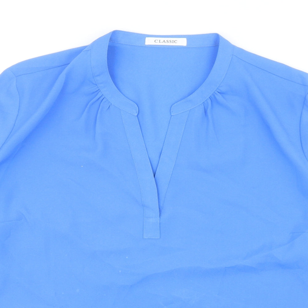 Marks and Spencer Womens Blue Polyester Basic Blouse Size 14 V-Neck