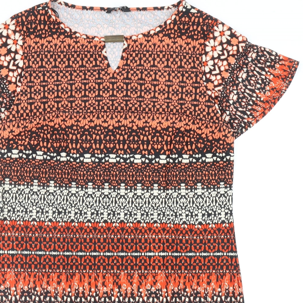 F&F Womens Multicoloured Geometric Polyester A-Line Size 14 Boat Neck Pullover