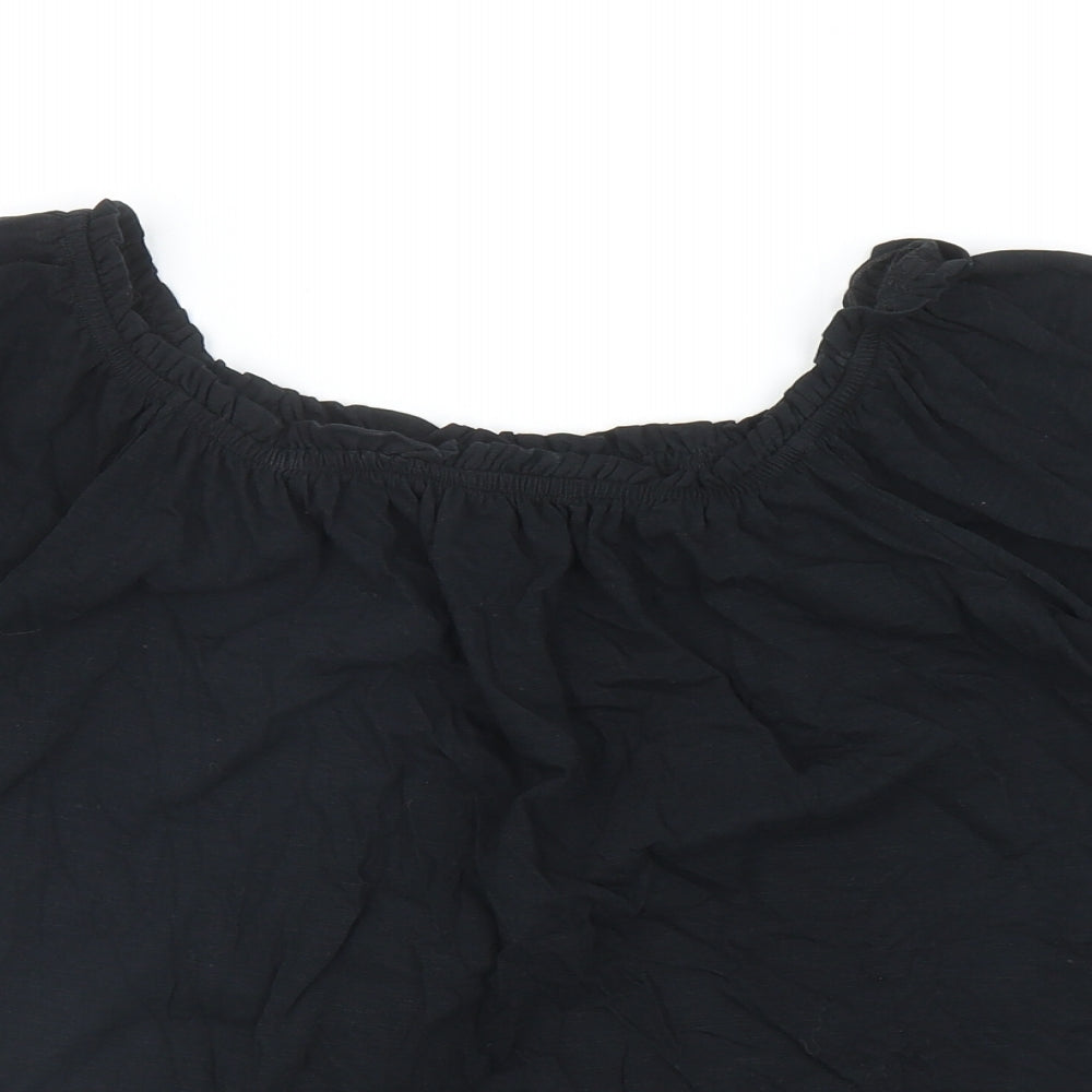 Nutmeg Womens Black Cotton Basic Blouse Size 18 Scoop Neck - Embroidered Trim