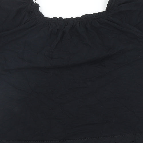 Nutmeg Womens Black Cotton Basic Blouse Size 18 Scoop Neck - Embroidered Trim