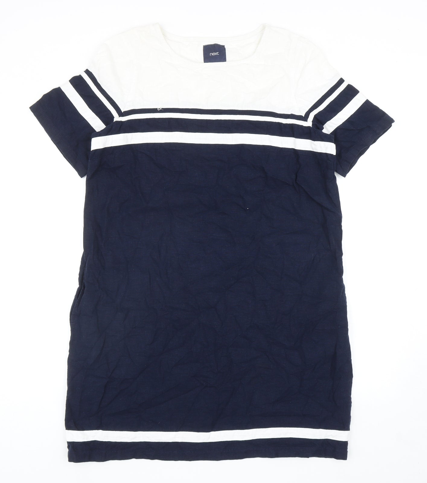 NEXT Womens Blue Colourblock Linen A-Line Size 16 Boat Neck Pullover