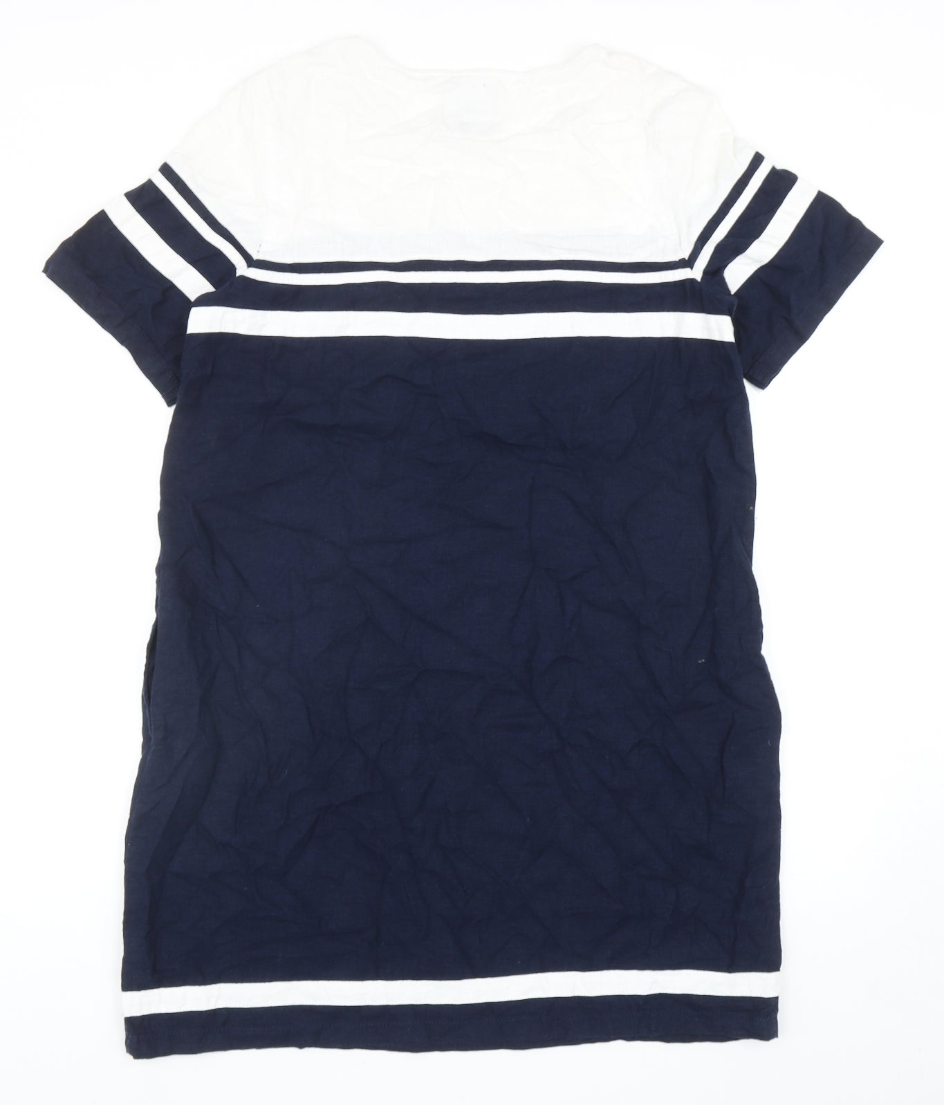 NEXT Womens Blue Colourblock Linen A-Line Size 16 Boat Neck Pullover