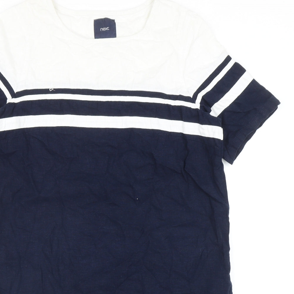 NEXT Womens Blue Colourblock Linen A-Line Size 16 Boat Neck Pullover