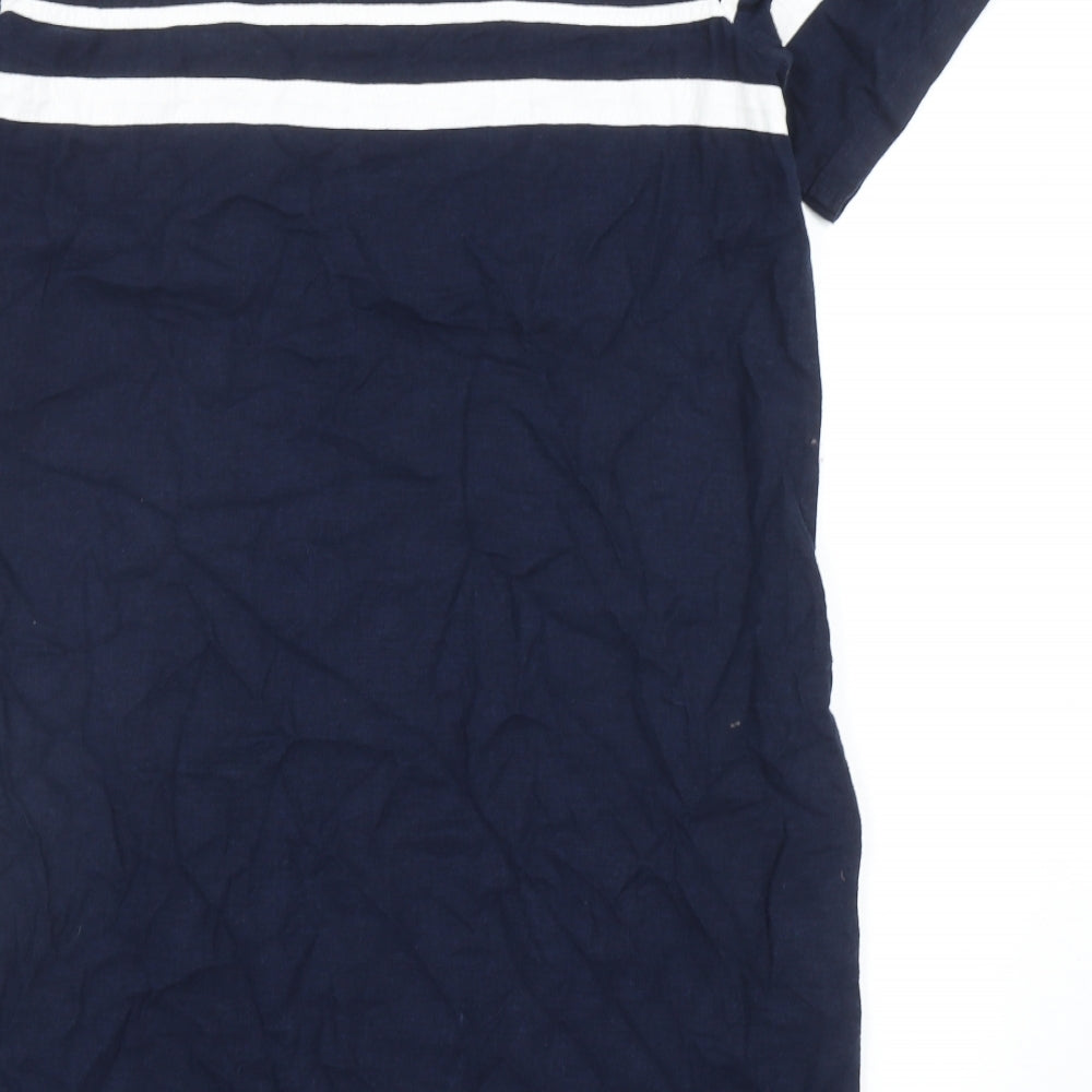 NEXT Womens Blue Colourblock Linen A-Line Size 16 Boat Neck Pullover