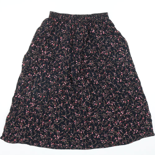Bonmarche Womens Black Floral Viscose A-Line Skirt Size 14