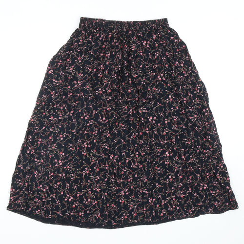 Bonmarche Womens Black Floral Viscose A-Line Skirt Size 14