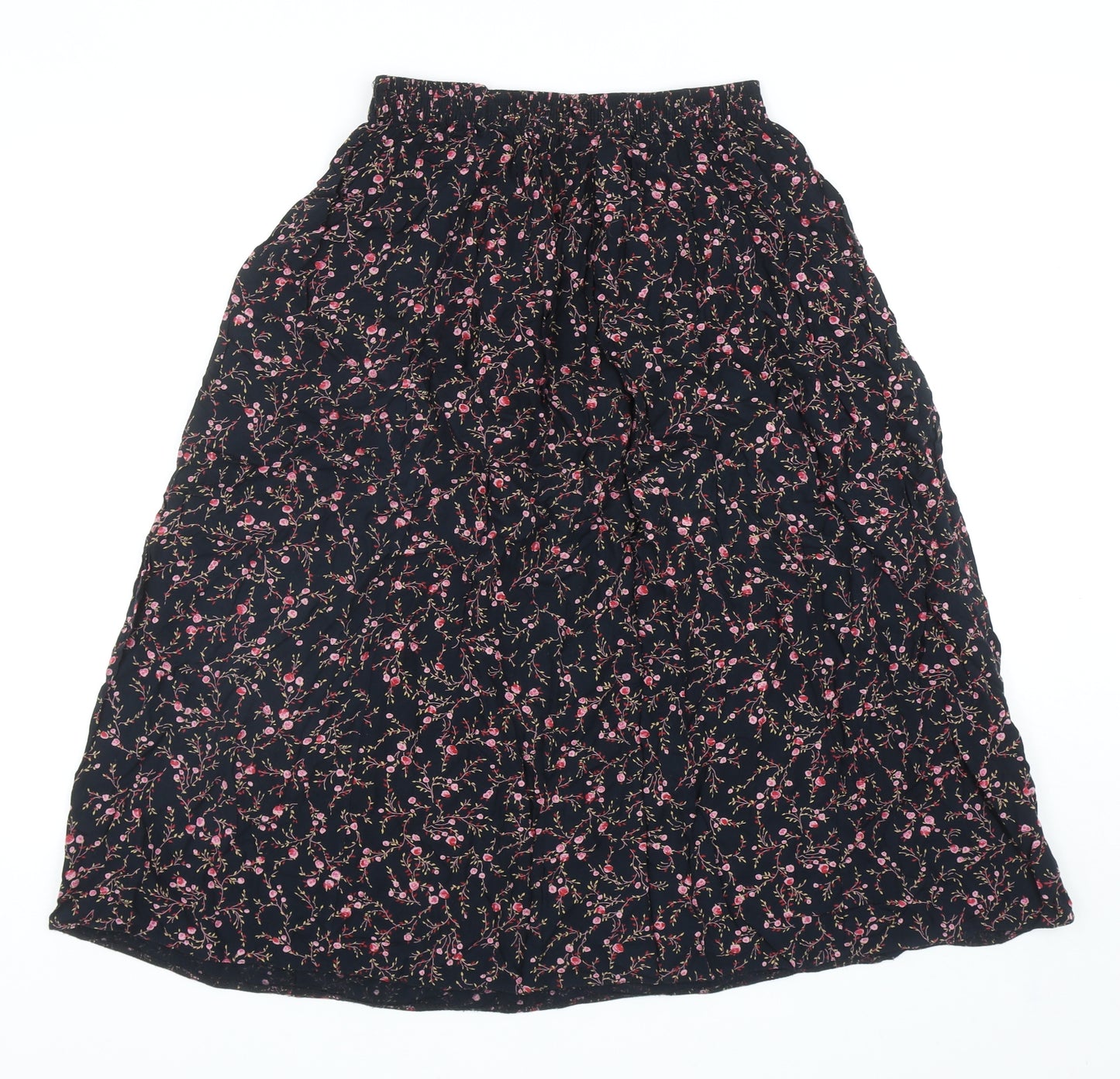 Bonmarche Womens Black Floral Viscose A-Line Skirt Size 14
