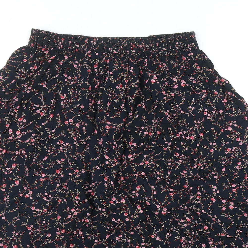 Bonmarche Womens Black Floral Viscose A-Line Skirt Size 14