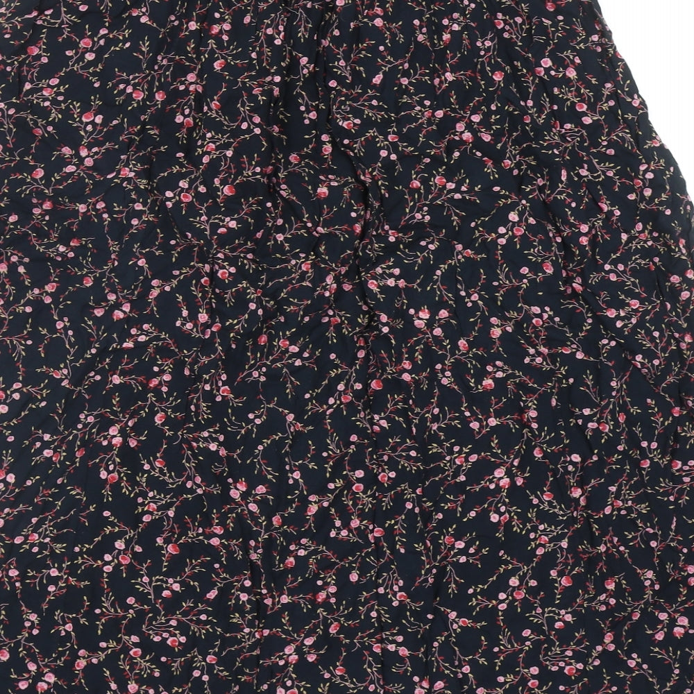 Bonmarche Womens Black Floral Viscose A-Line Skirt Size 14