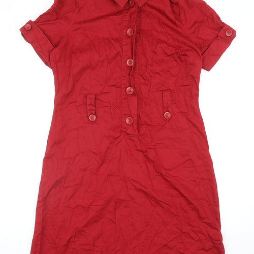 Joules Womens Red Cotton Shirt Dress Size 14 Collared Button