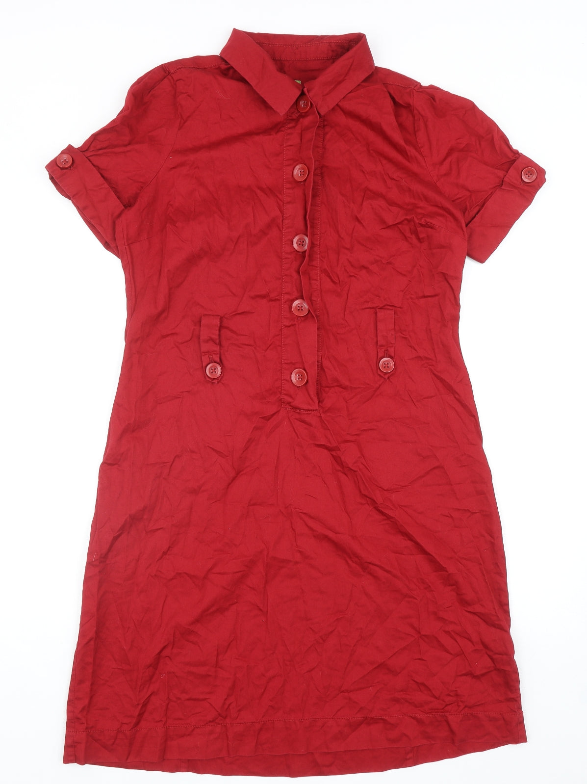 Joules Womens Red Cotton Shirt Dress Size 14 Collared Button