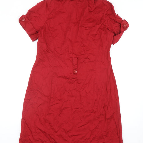 Joules Womens Red Cotton Shirt Dress Size 14 Collared Button