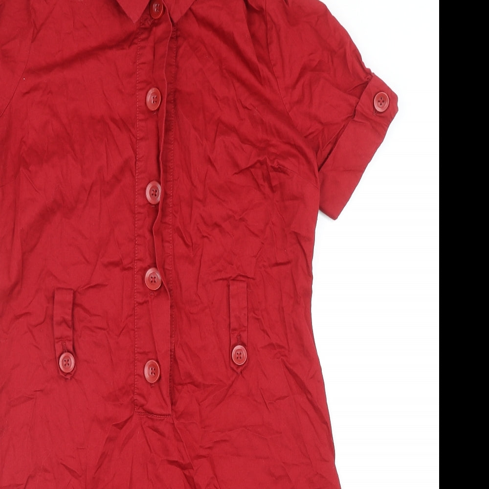 Joules Womens Red Cotton Shirt Dress Size 14 Collared Button