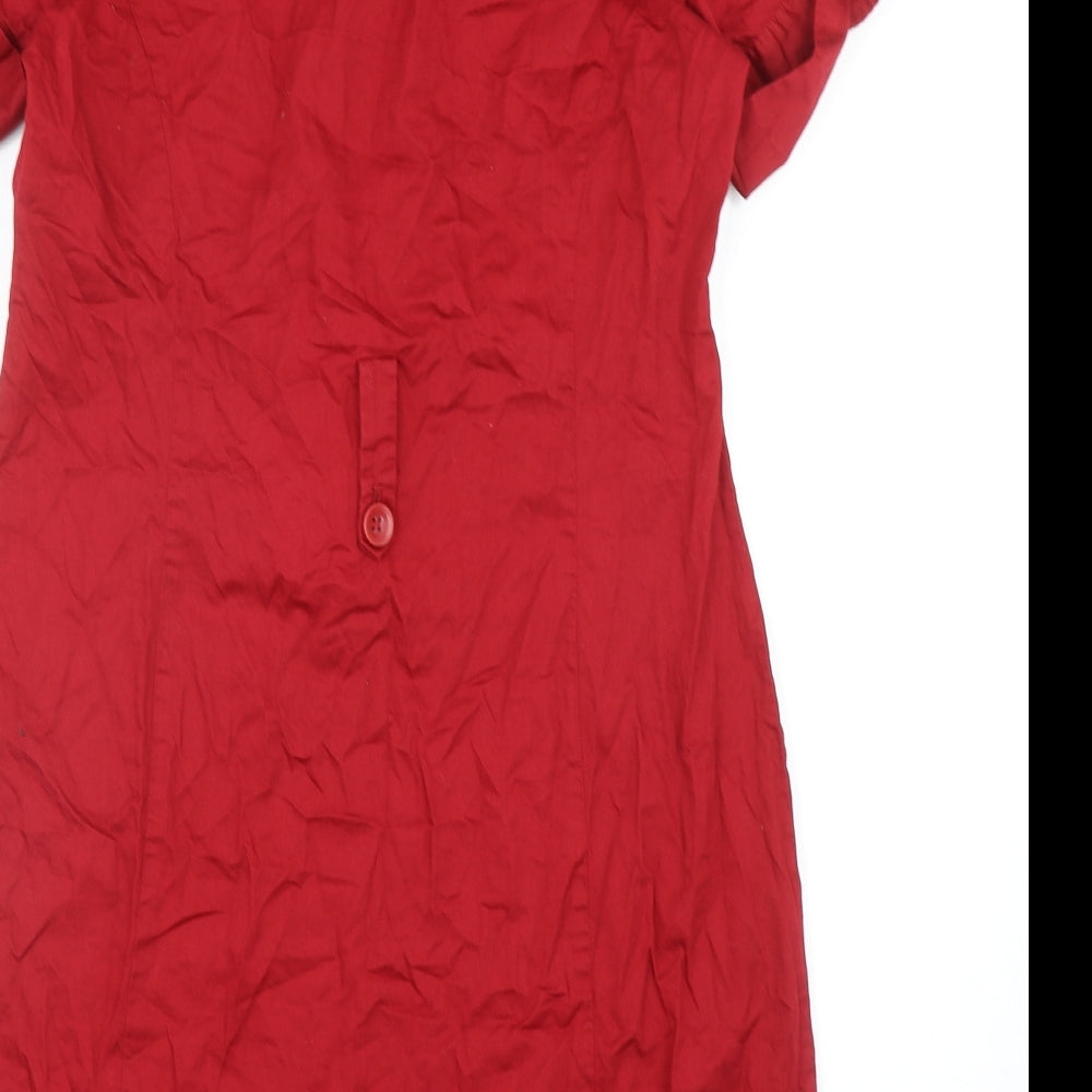 Joules Womens Red Cotton Shirt Dress Size 14 Collared Button