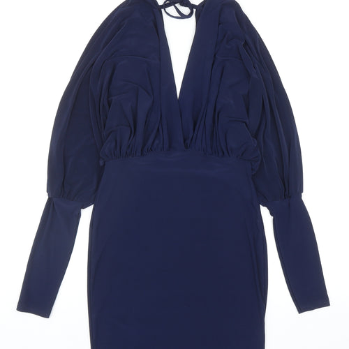 Club L Womens Blue Polyester Bodycon Size 8 V-Neck Tie