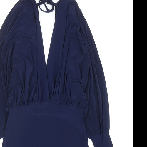 Club L Womens Blue Polyester Bodycon Size 8 V-Neck Tie