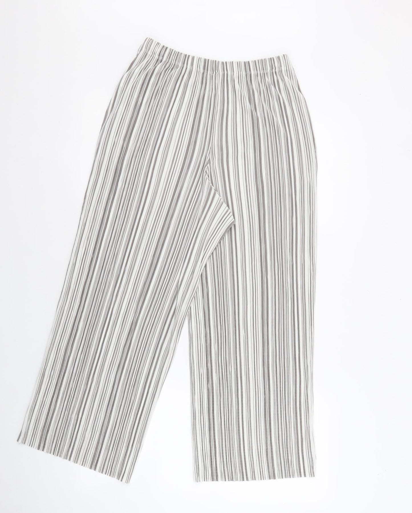 Topshop Womens Grey Striped Polyester Trousers Size 12 L25 in Regular