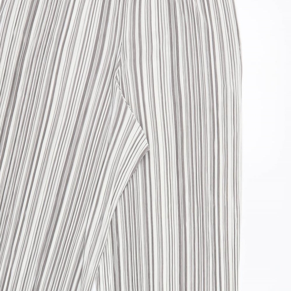 Topshop Womens Grey Striped Polyester Trousers Size 12 L25 in Regular