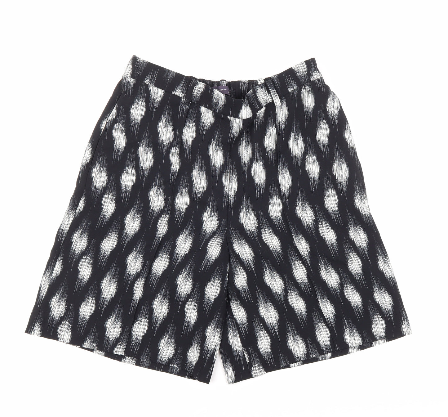 Marks and Spencer Womens Black Geometric 100% Polyester Culotte Shorts Size 12 L8 in Regular Pull On