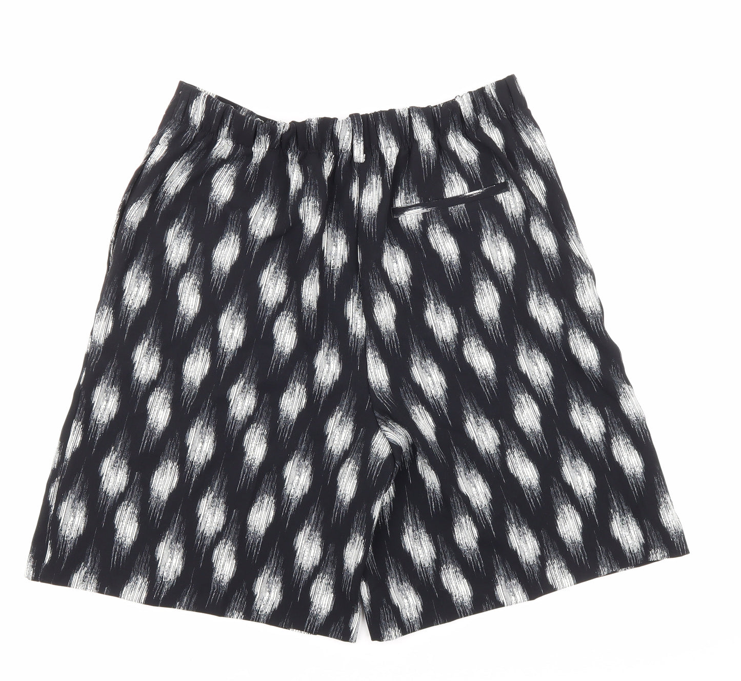 Marks and Spencer Womens Black Geometric 100% Polyester Culotte Shorts Size 12 L8 in Regular Pull On