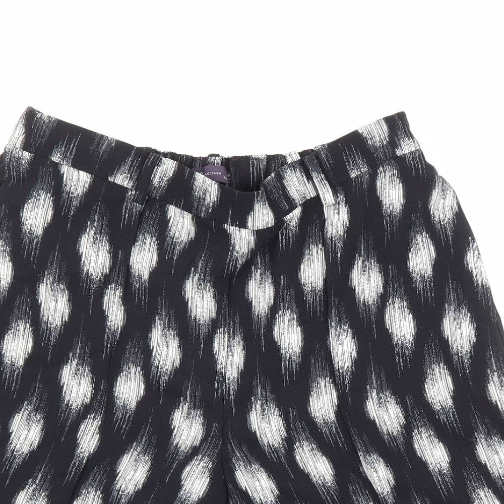 Marks and Spencer Womens Black Geometric 100% Polyester Culotte Shorts Size 12 L8 in Regular Pull On