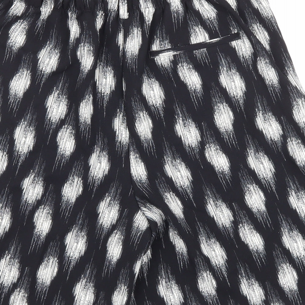 Marks and Spencer Womens Black Geometric 100% Polyester Culotte Shorts Size 12 L8 in Regular Pull On